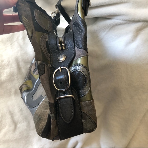 COACH Maggie Mia Inlaid “C” Leather/Suede/Fabric Patchwork Hobo Shoulder Bag - Picture 2 of 16